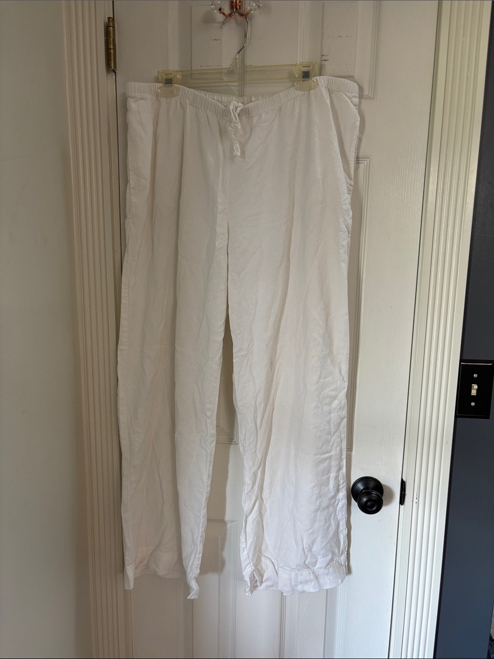 a new day White Wide-Leg Linen-Blend Drawstring Pants